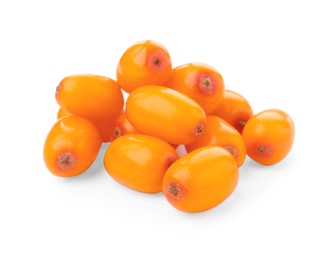 Photo of Fresh ripe sea buckthorn berries isolated on white