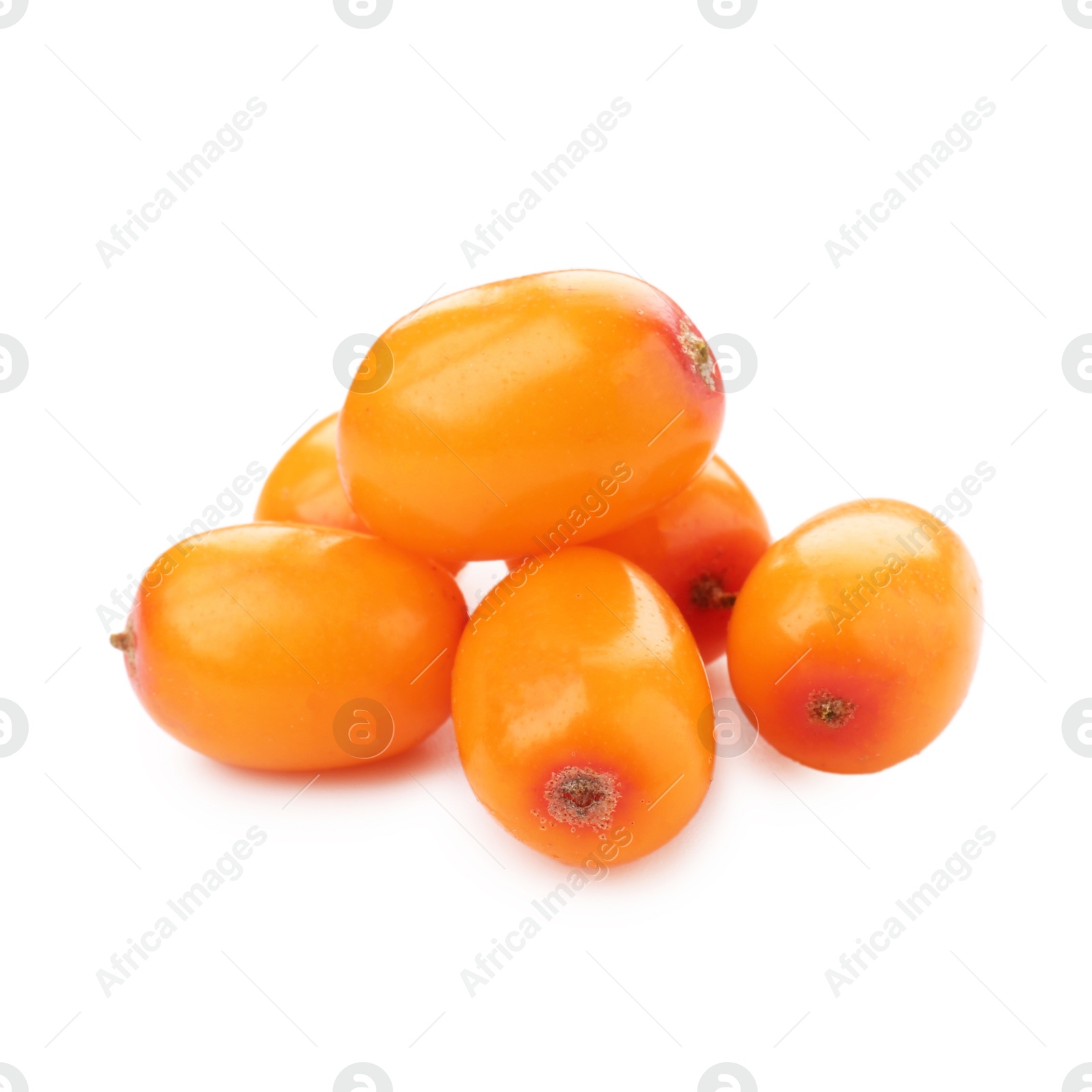 Photo of Fresh ripe sea buckthorn berries isolated on white