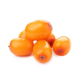 Photo of Fresh ripe sea buckthorn berries isolated on white
