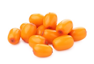 Photo of Fresh ripe sea buckthorn berries isolated on white