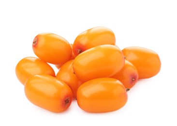 Photo of Fresh ripe sea buckthorn berries isolated on white