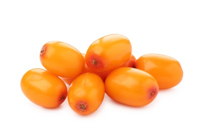 Photo of Fresh ripe sea buckthorn berries isolated on white