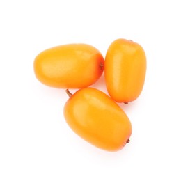 Photo of Fresh ripe sea buckthorn berries isolated on white, top view