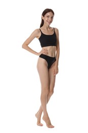 Photo of Woman with slim body on white background