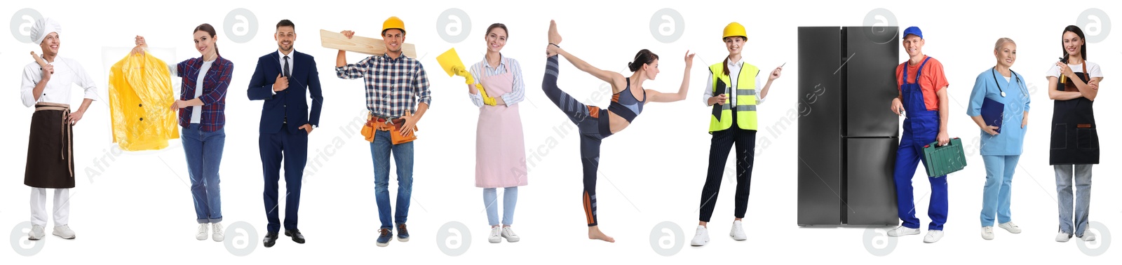 Image of Choosing profession. People of different occupations on white background, collage of portraits