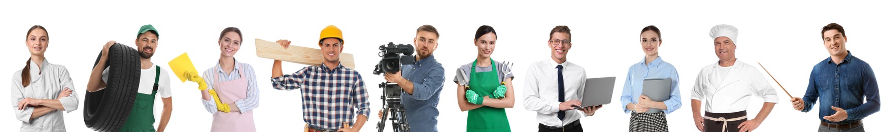 Image of Choosing profession. People of different occupations on white background, collage of portraits