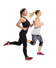Image of Women in sportswear running on white background