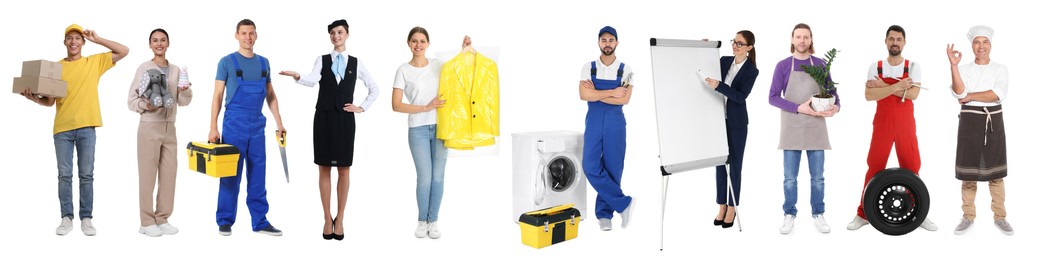 Image of Choosing profession. People of different occupations on white background, collage of portraits