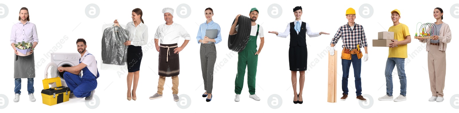 Image of Choosing profession. People of different occupations on white background, collage of portraits