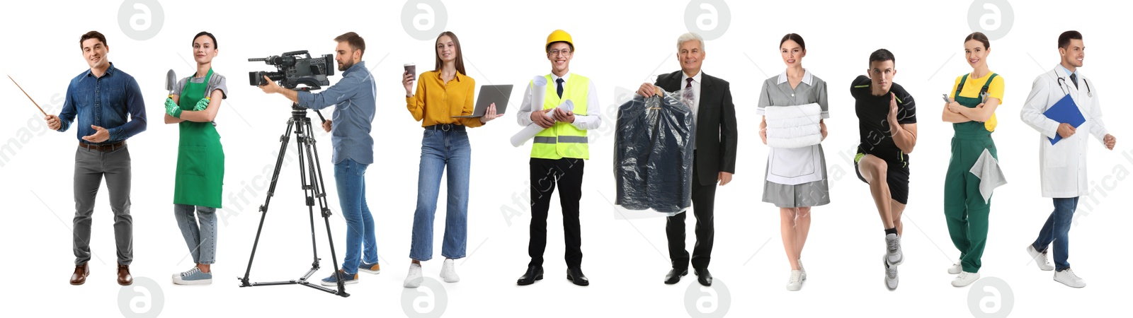 Image of Choosing profession. People of different occupations on white background, collage of portraits