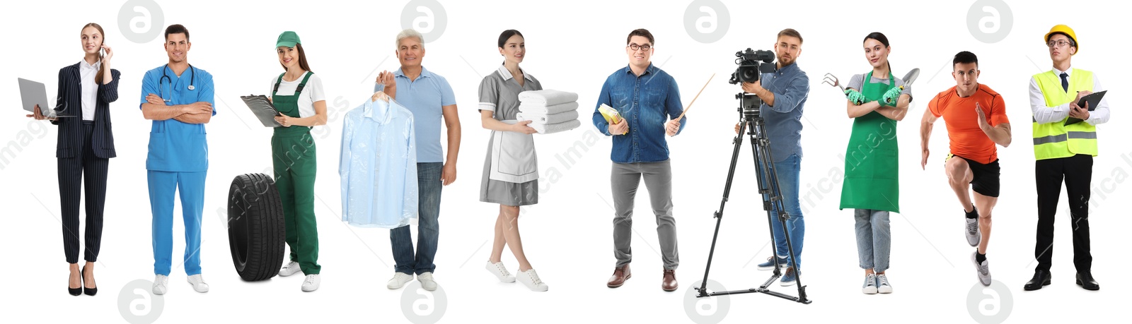 Image of Choosing profession. People of different occupations on white background, collage of portraits