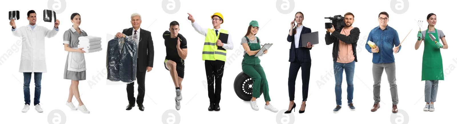 Image of Choosing profession. People of different occupations on white background, collage of portraits