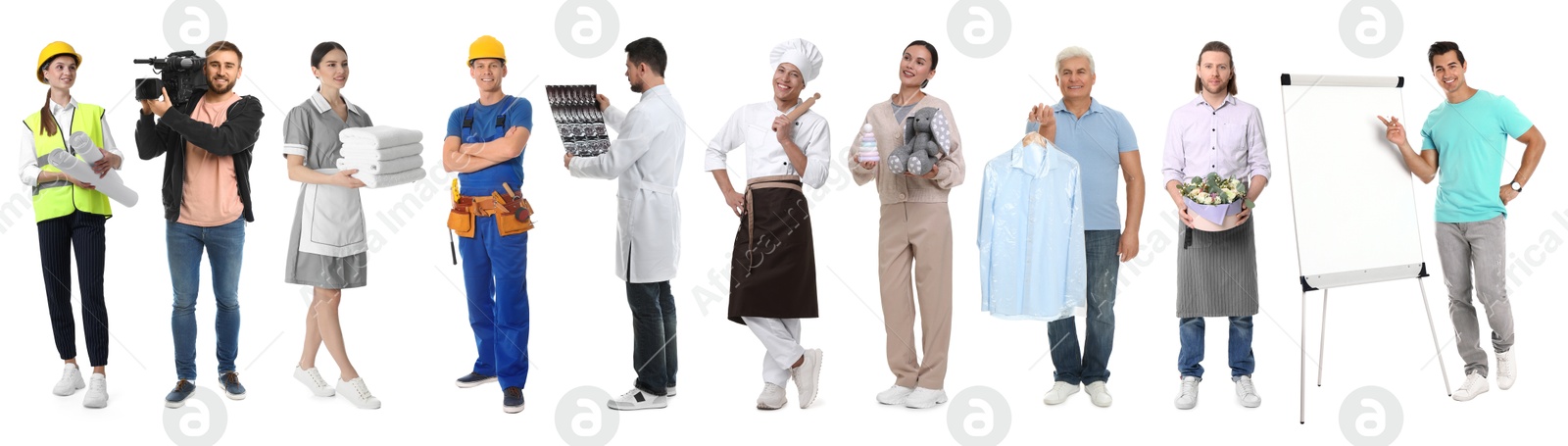 Image of Choosing profession. People of different occupations on white background, collage of portraits