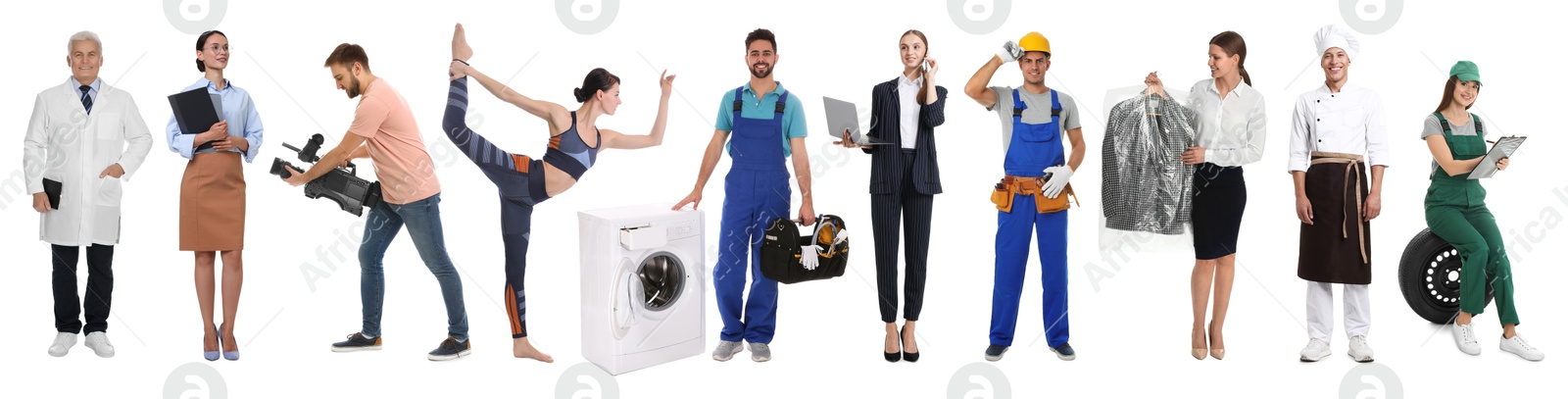 Image of Choosing profession. People of different occupations on white background, collage of portraits