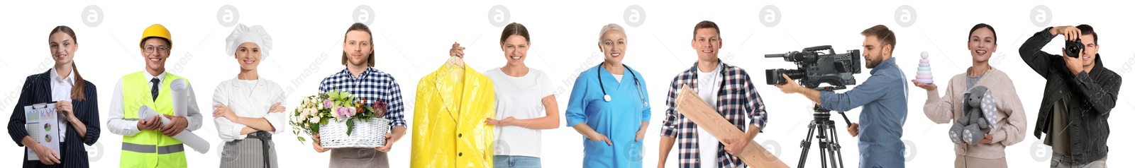 Image of Choosing profession. People of different occupations on white background, collage of portraits