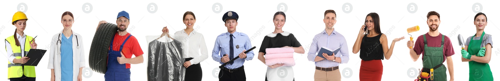 Image of Choosing profession. People of different occupations on white background, collage of portraits
