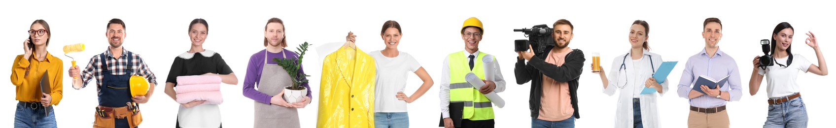 Image of Choosing profession. People of different occupations on white background, collage of portraits