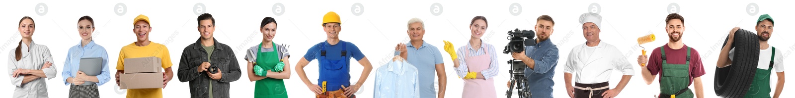 Image of Choosing profession. People of different occupations on white background, collage of portraits