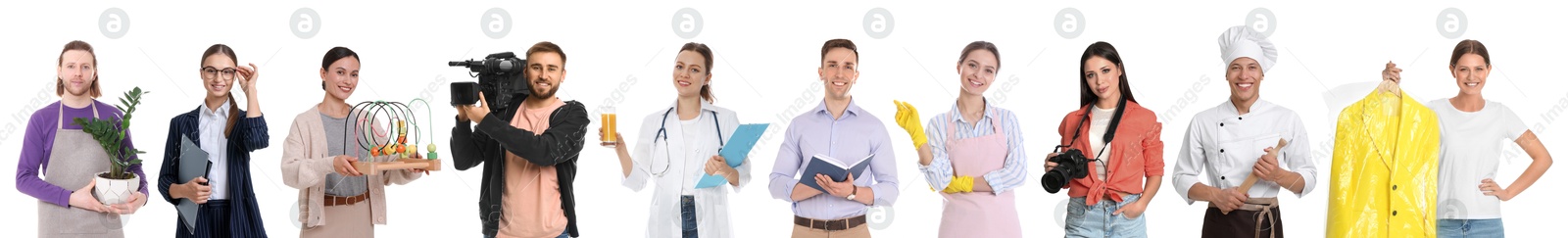 Image of Choosing profession. People of different occupations on white background, collage of portraits