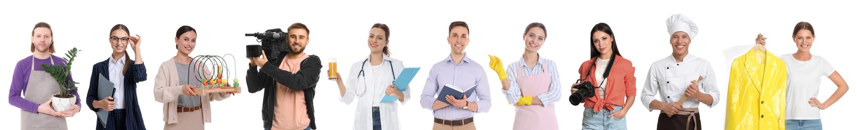 Image of Choosing profession. People of different occupations on white background, collage of portraits