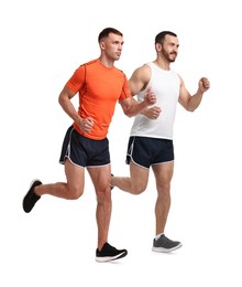 Image of Men in sportswear running on white background