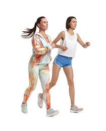 Image of Women in sportswear running on white background