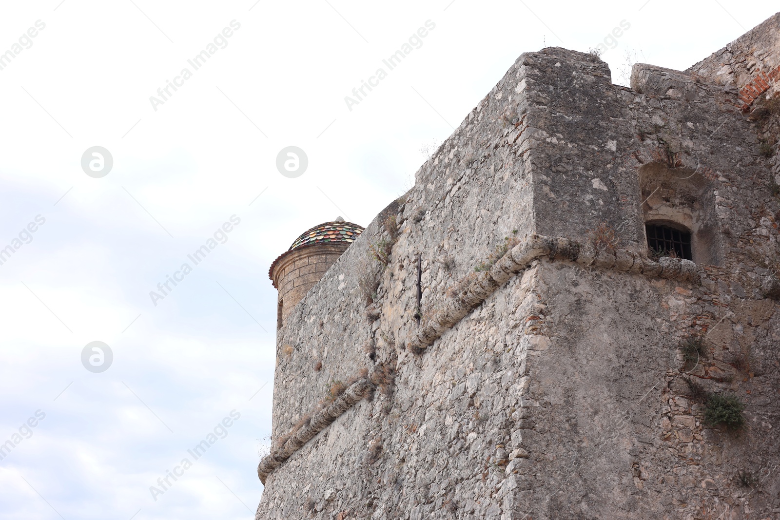 Photo of View of old building outdoors, low angle view. Space for text
