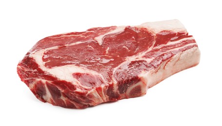 Photo of Piece of raw beef meat isolated on white