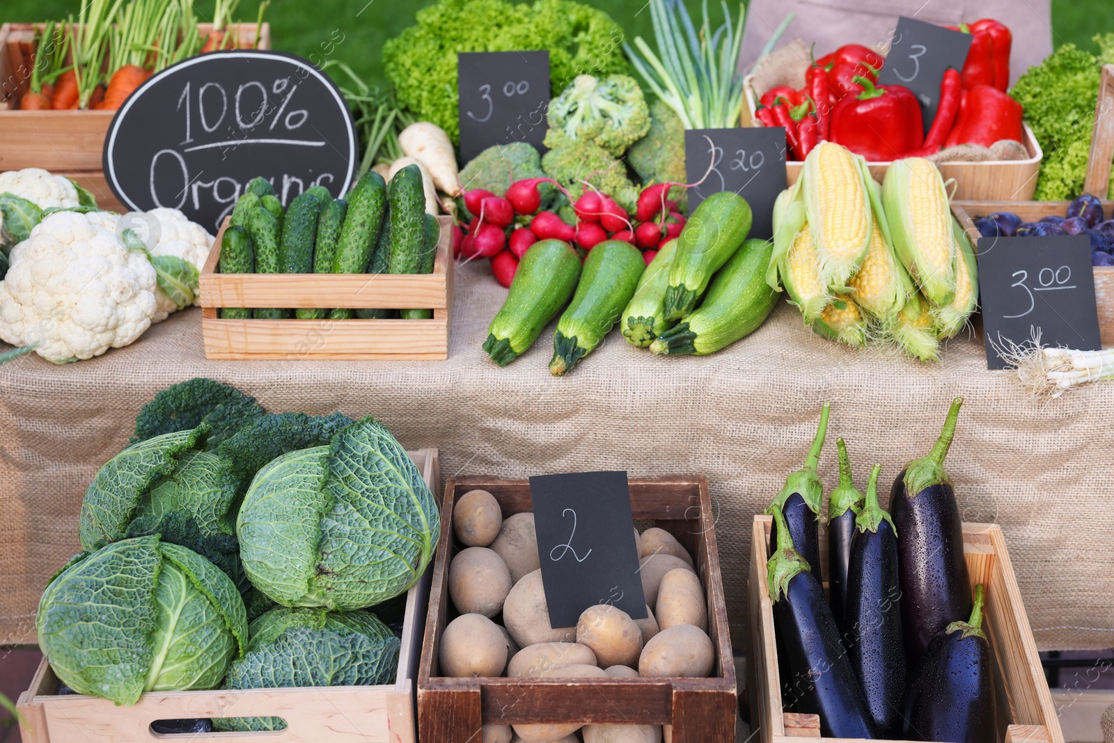 Photo of Many different vegetables on stall at farmer's market