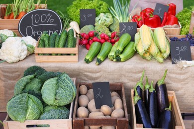Photo of Many different vegetables on stall at farmer's market