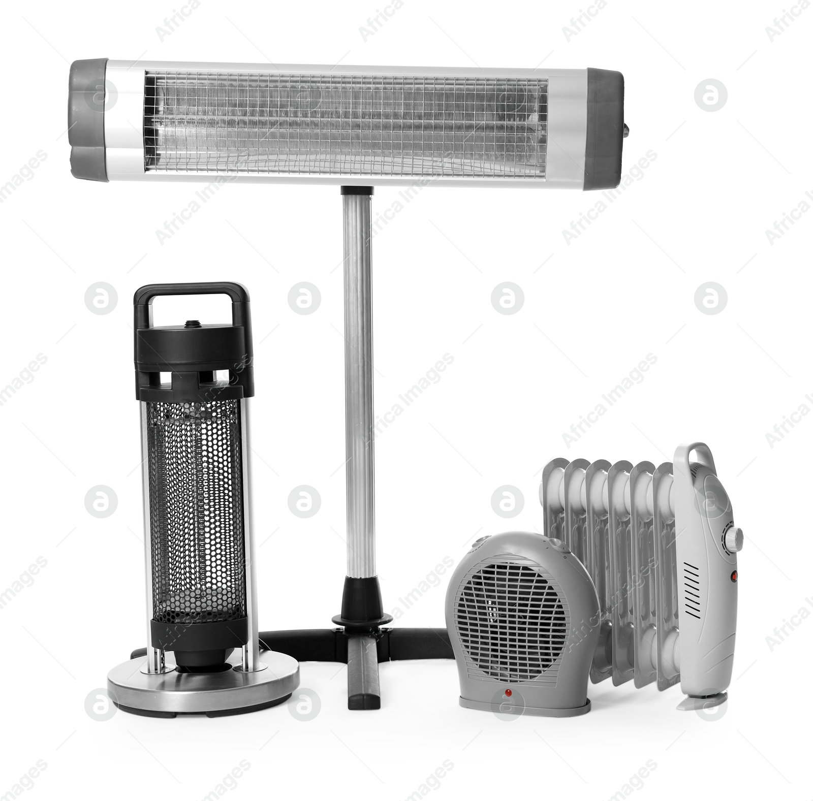 Photo of Different modern electric heaters isolated on white