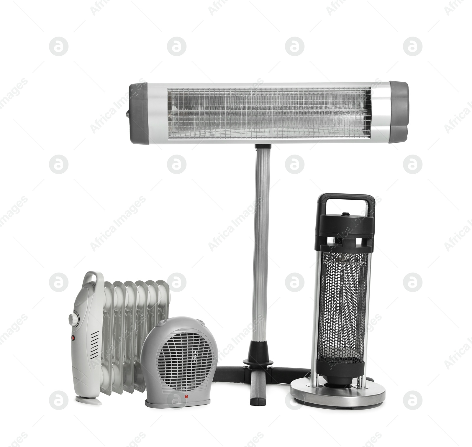 Photo of Different modern electric heaters isolated on white