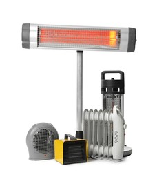 Photo of Different modern electric heaters isolated on white