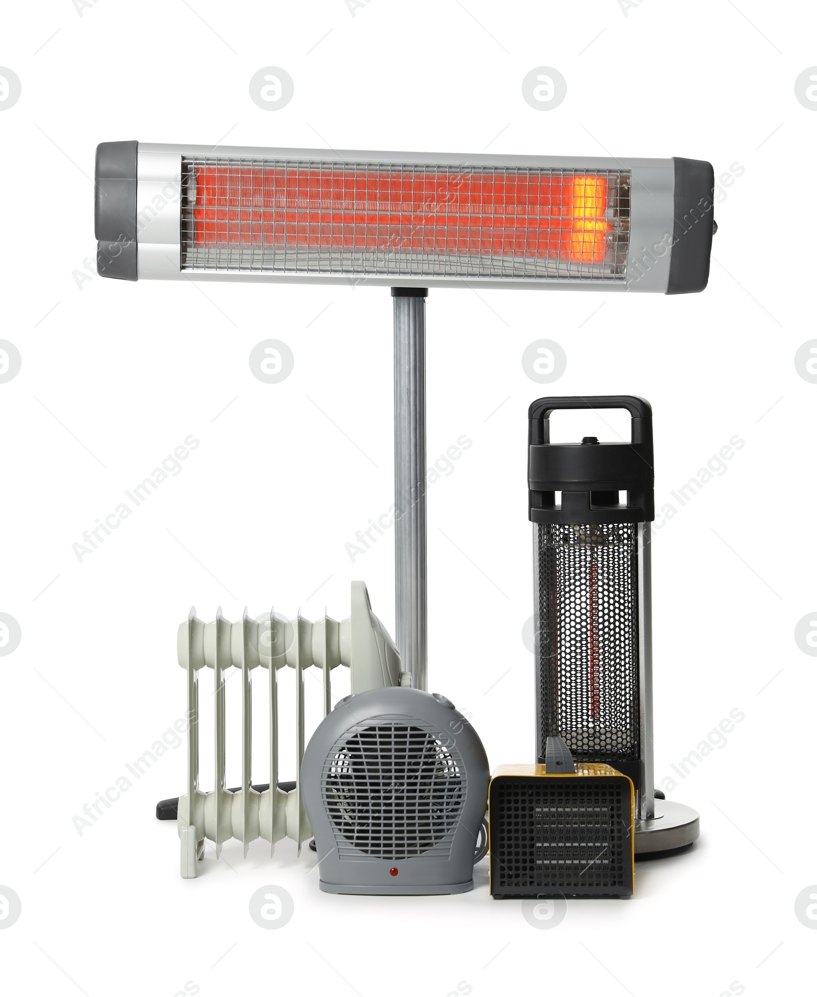 Photo of Different modern electric heaters isolated on white
