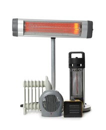 Photo of Different modern electric heaters isolated on white