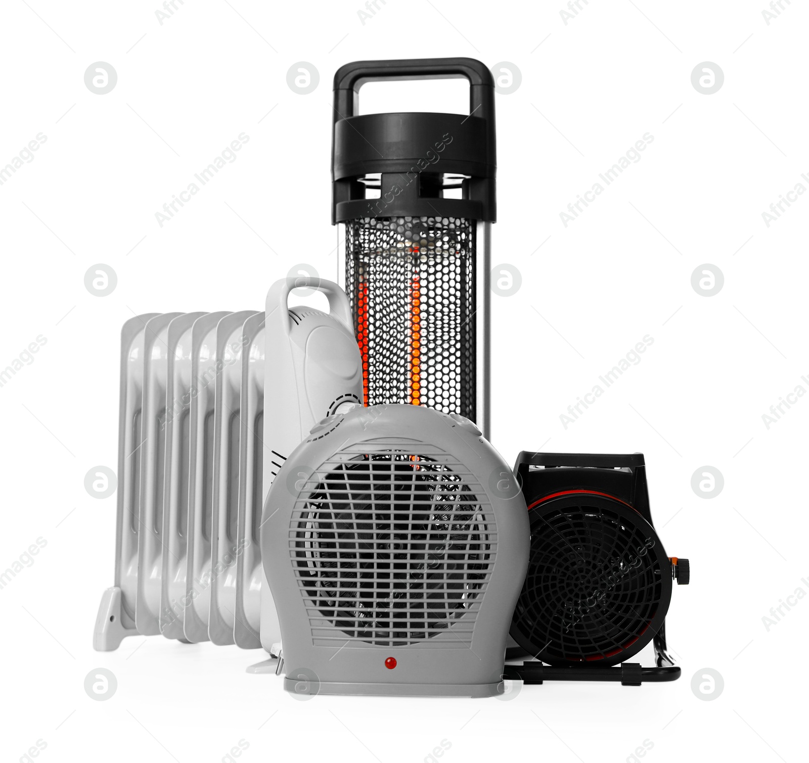 Photo of Different modern electric heaters isolated on white