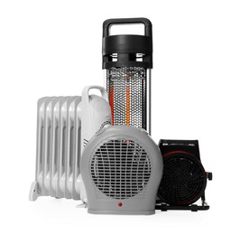Photo of Different modern electric heaters isolated on white