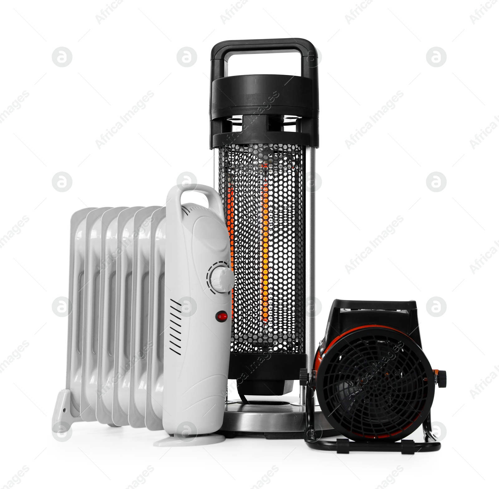 Photo of Different modern electric heaters isolated on white