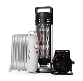 Photo of Different modern electric heaters isolated on white