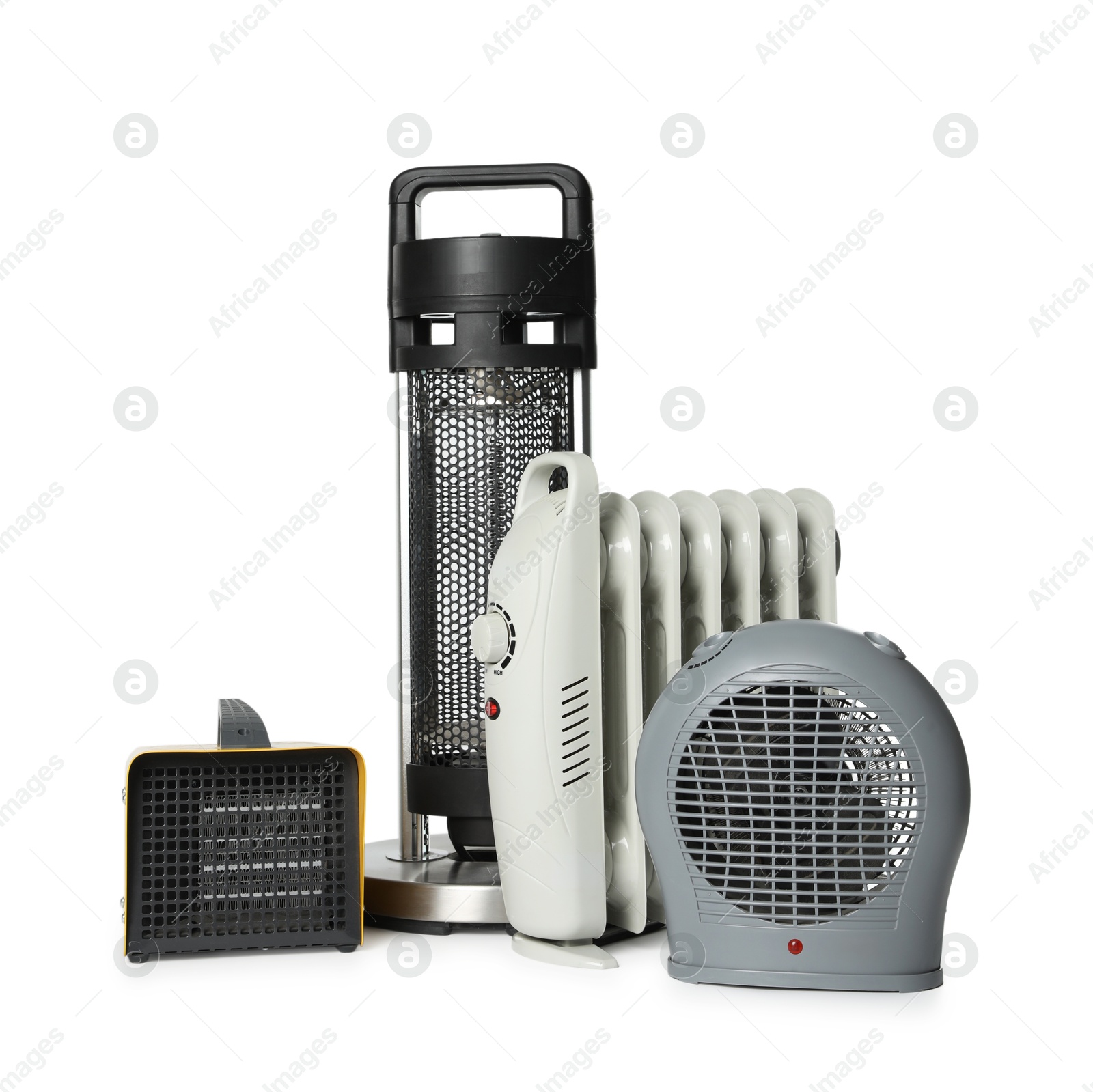 Photo of Different modern electric heaters isolated on white