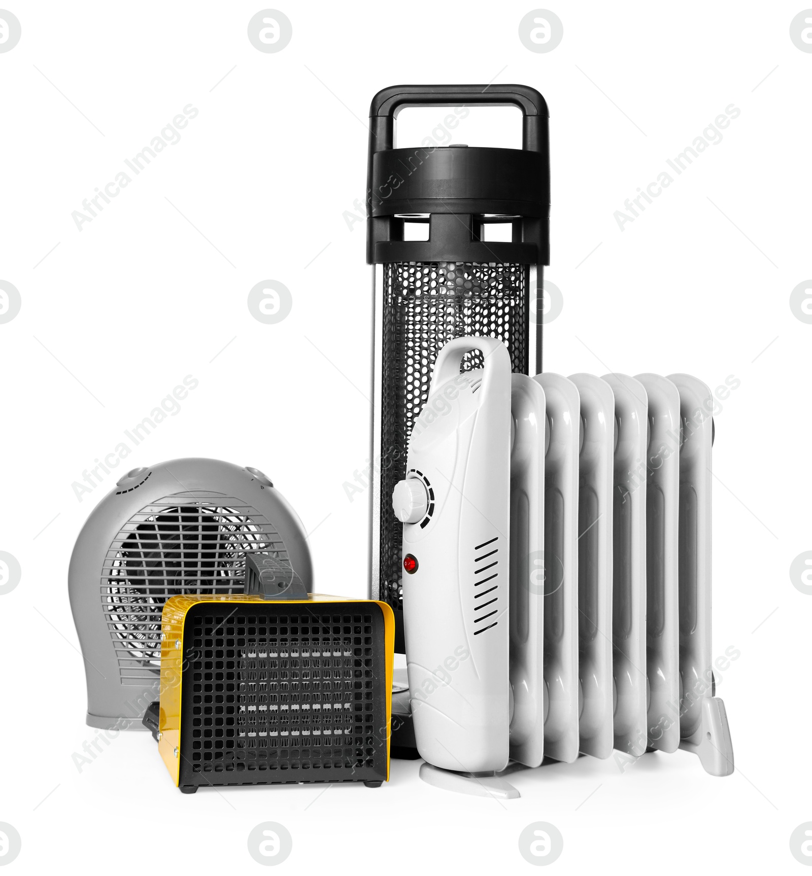 Photo of Different modern electric heaters isolated on white