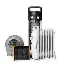 Photo of Different modern electric heaters isolated on white