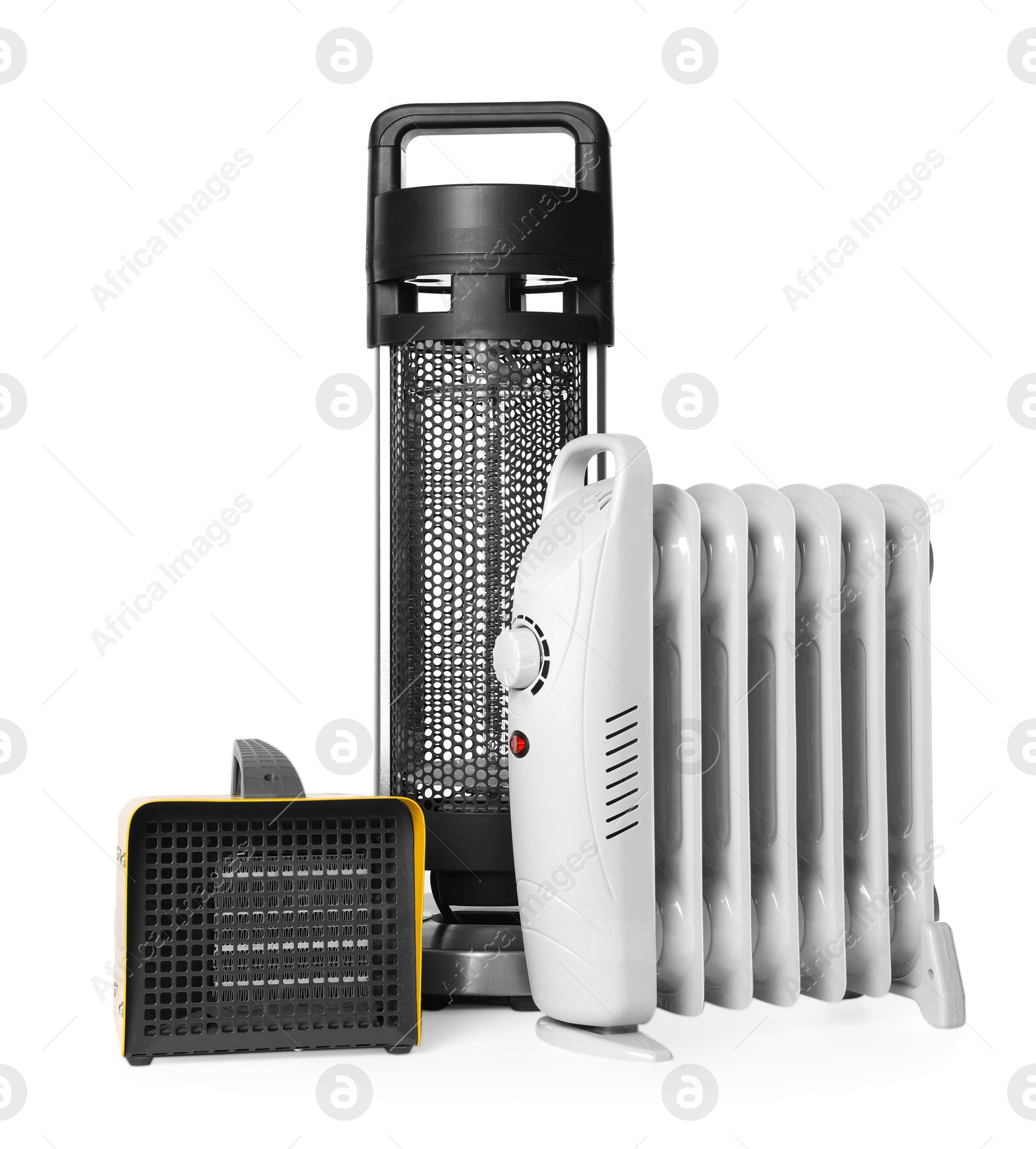 Photo of Different modern electric heaters isolated on white