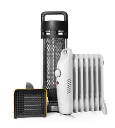 Photo of Different modern electric heaters isolated on white