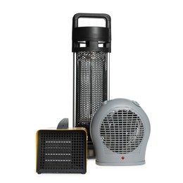 Photo of Different modern electric heaters isolated on white