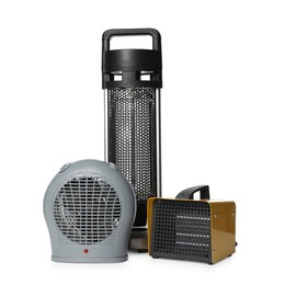 Photo of Different modern electric heaters isolated on white