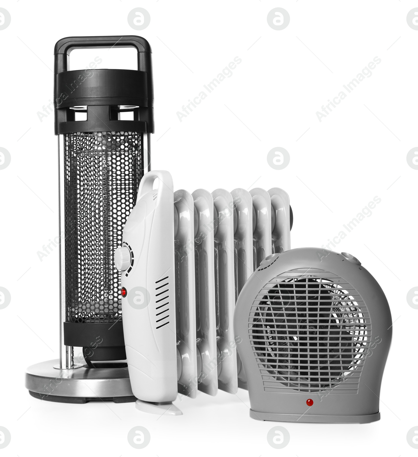 Photo of Different modern electric heaters isolated on white