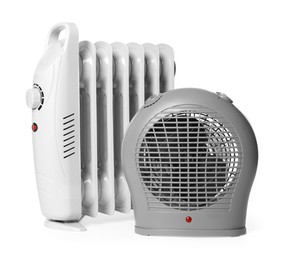 Photo of Different modern electric heaters isolated on white