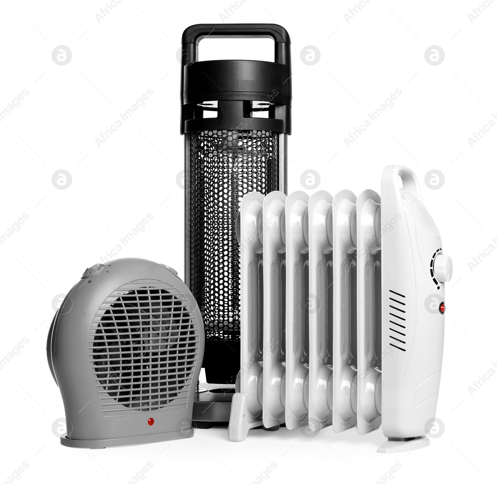 Photo of Different modern electric heaters isolated on white