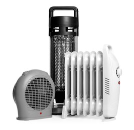 Photo of Different modern electric heaters isolated on white